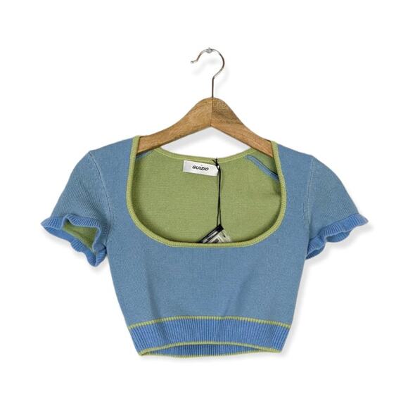 NWT Danielle Guizio Blue Lime Scoop Neck Knit Crop Top Size XL - Picture 1 of 10